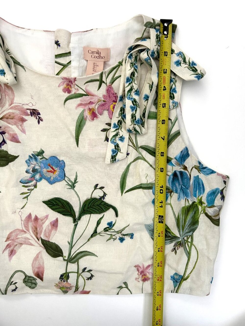 Camila Coelho Floral Linen Blend Embroidered Crop Top Maxi Skirt Set L NWT - Picture 10 of 13